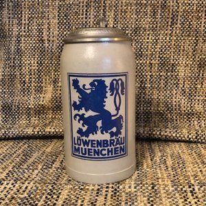 1960s Lowenbrau 3L Salt Glaze Beer Mug